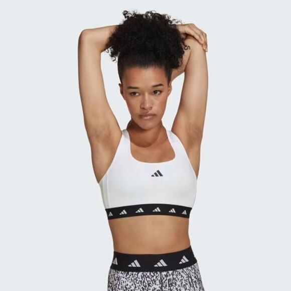 Adidas medium Powerreact Training Medium-Support Techfit Sports Bra white black - Picture 1 of 7